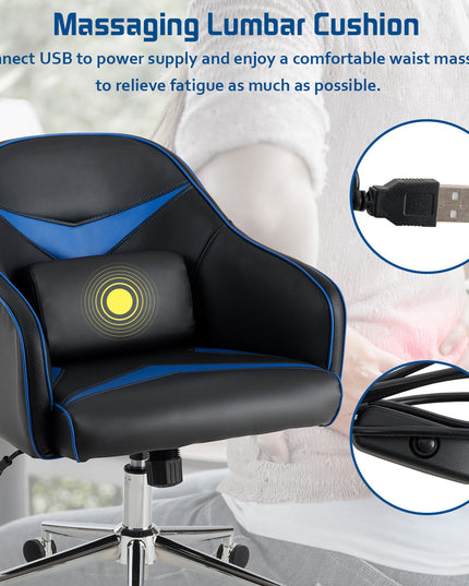 Giantex PU Leather Gaming Chair, Adjustable Height Mid-back Armchair w/ Massage Lumbar Pillow