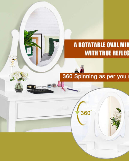 Giantex Vanity Set with Oval Mirror and Cushioned Stool
