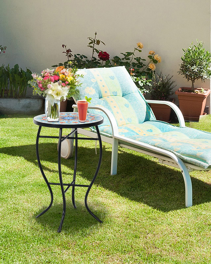 Giantex Folding Mosaic Patio Table, 14'' Outdoor Side Table Round Accent Table Plant Stand with Ceramic Tile Top