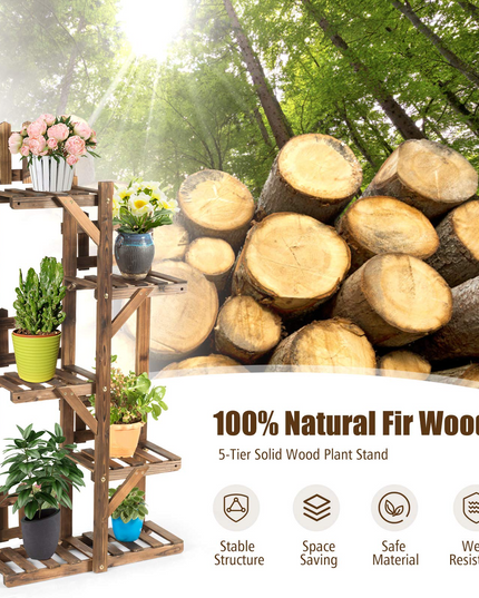 Giantex Wood Plant Stand Rack 5 Tier 6 Potted
