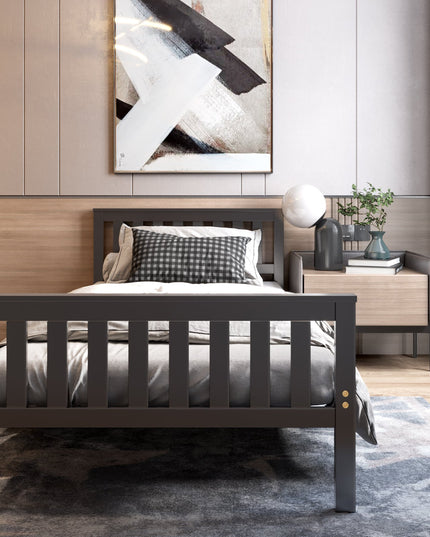 Easy Assembly Twin Size Wood Platform Bed with Headboard