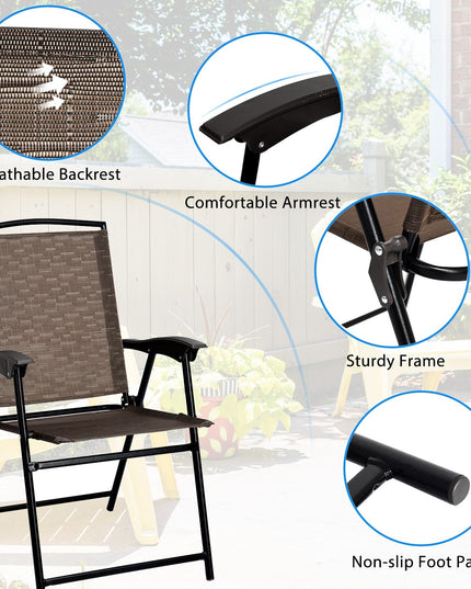 Giantex Patio Dining Set with 2 Patio Folding Chairs (Brown)