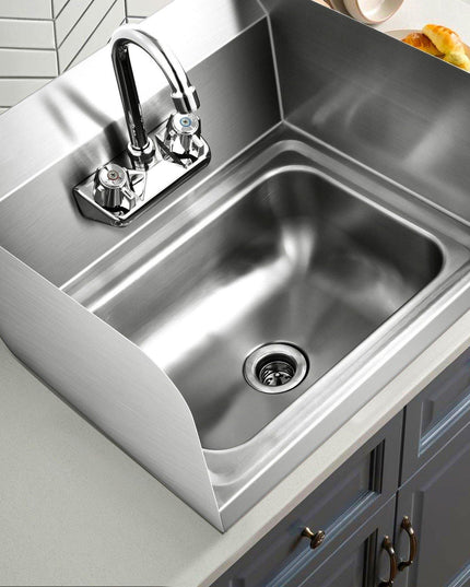 Giantex Stainless Steel Hand Washing Sink, Wall Mount Hand Sink w/ Faucet, 17" x 15" - Giantexus