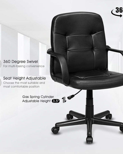 Executive Chair Mid Back Office W/Arms and Swivel Wheels