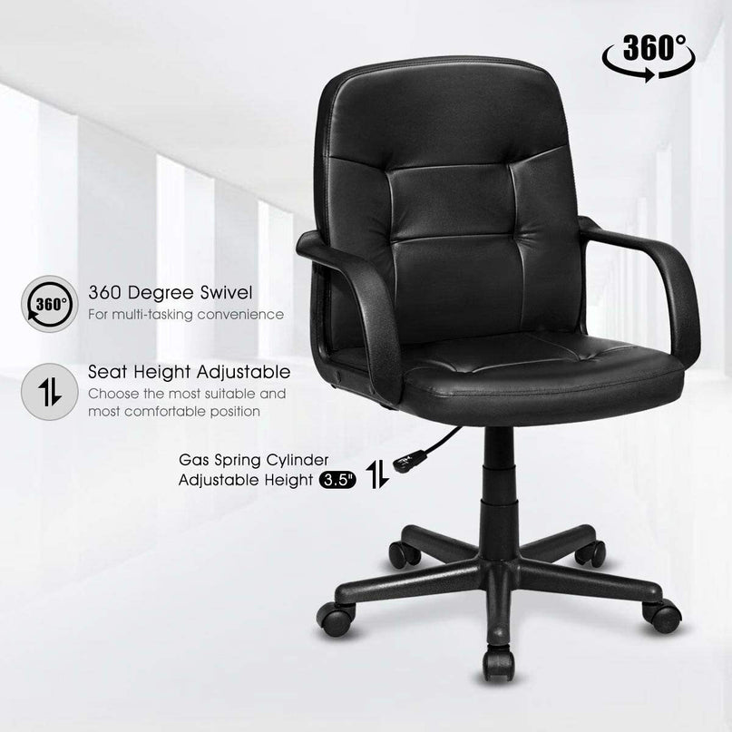 Executive Chair Mid Back Office W/Arms and Swivel Wheels