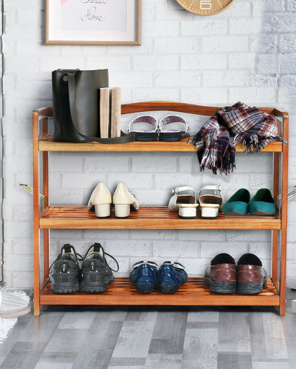 Giantex 3-Tier Wood Shoe Rack 4 Metal Side Hangers, 29"L x10.5"Wx 24.5"H