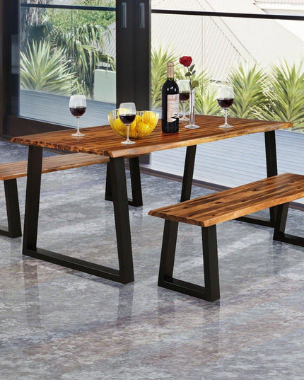Rectangular Acacia Wood Dining Table Rustic Indoor &Outdoor Furniture - Giantexus