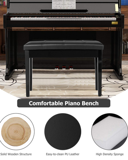 Giantex Wooden Duet Piano Bench with Padded Cushion and Music Storage
