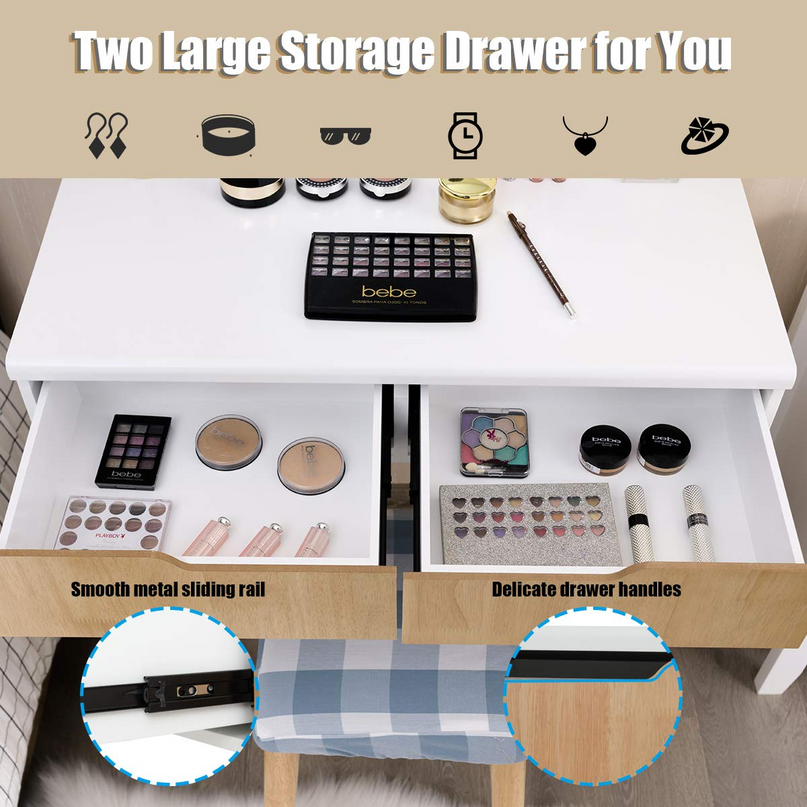 Vanity Table Set with 8 Light Bulbs and Touch Switch