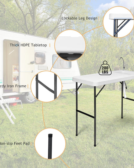 Folding Fish Cleaning Table, Camping Table with Sink and Faucet