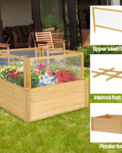 Wood Garden Bed with Critter Guard Fence (42" LX42 WX32.5 H)