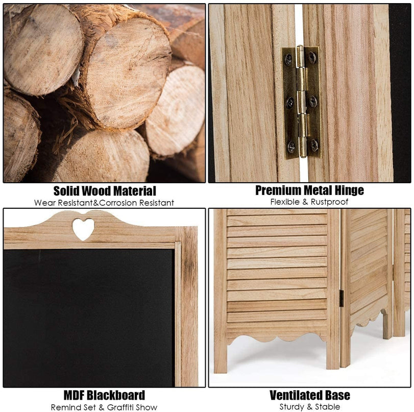 Giantex 5.7 Ft Folding Screen, 4 Panel Screen Room Divider w/ Chalkboard Panels (Natural) - Giantexus