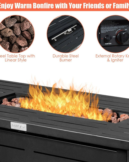 Propane Fire Pit Table, 42 Inch 60,000 BTU Rectangular Gas Fire Pit Table