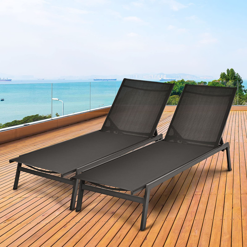 Giantex Chaise Lounge Chair Patio Chaise Lounger with 6-Postion Adjustable Backrest and Breathable Fabric