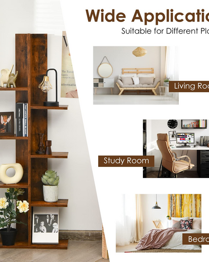 Giantex Wood Bookshelf, 7-Tier Tall Freestanding Tree Bookshelf with Anti-toppling