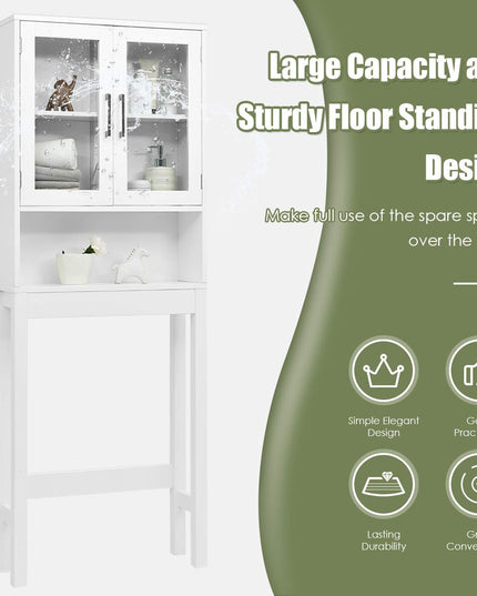 Giantex Over The Toilet Storage Cabinet W/Tempered Glass Doors, 3-Position Adjustable Shelf