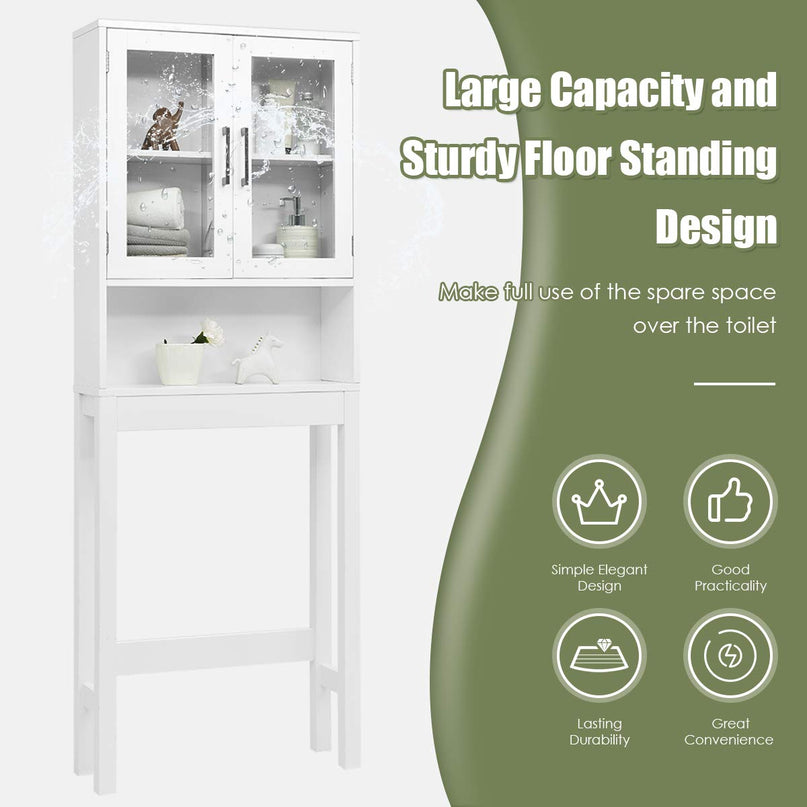 Giantex Over The Toilet Storage Cabinet W/Tempered Glass Doors, 3-Position Adjustable Shelf