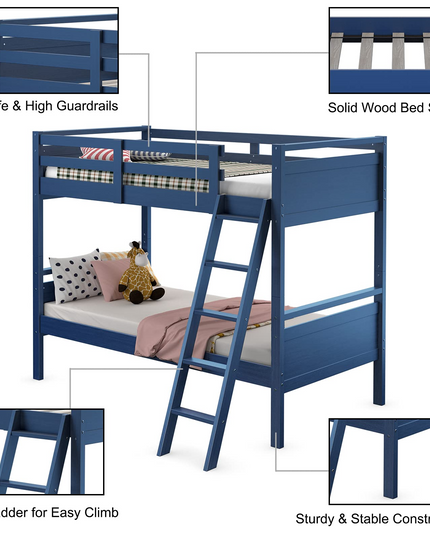 Giantex Twin Over Twin Bunk Bed, Solid Wood Twin Bunk Bed Convertible Into Two Individual Beds