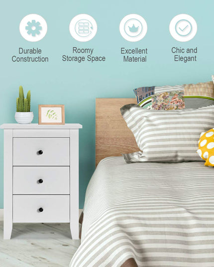 Giantex Nightstand W/ 3 Drawers Large Storage Space, Solid Structure and Stable Frame (1)