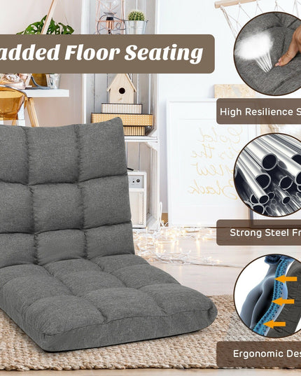 Adjustable Floor Gaming Sofa Chair 14-Position Cushioned Folding - Giantexus