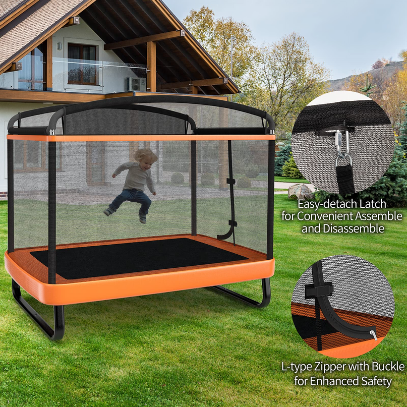 Giantex 6 Ft Kids Trampoline with Swing, Baby Toddler Rectangle Trampoline, Max Load 220lbs (Blue/Orange) - Giantexus