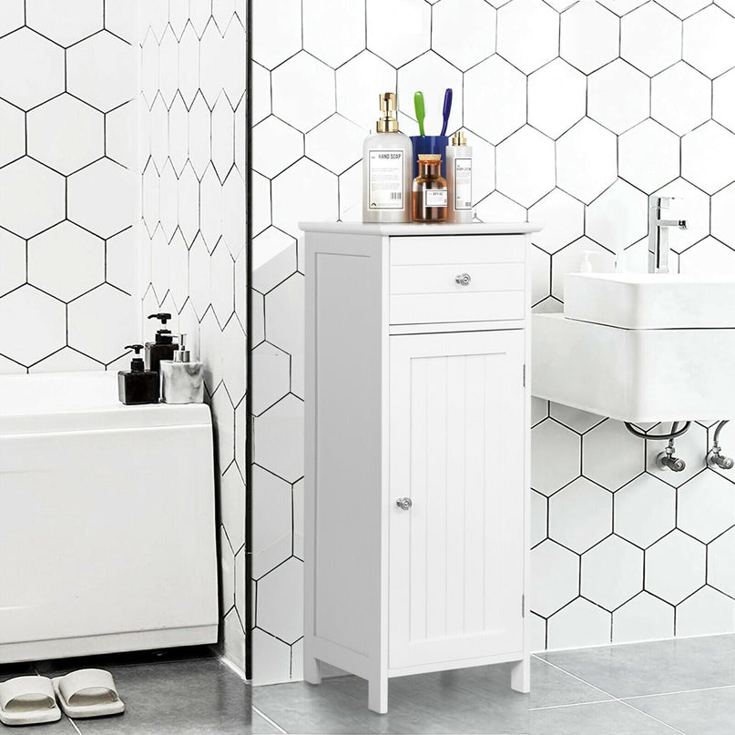 Bathroom Floor Storage Cabinet with Adjustable Shelf & Large Drawer