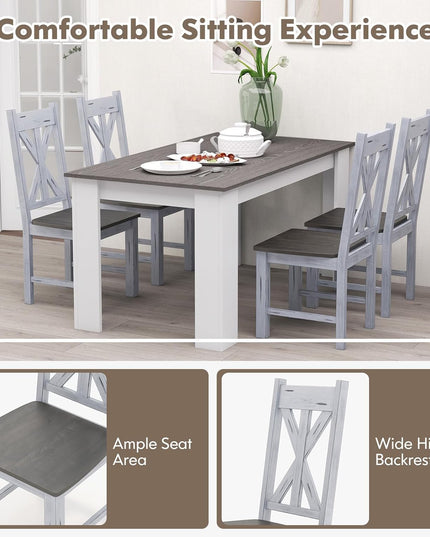 Giantex Retro Wooden Dining Chairs Set, Farmhouse Kitchen Chairs w/Rubber Wood Frame, Elegant Hollowed Backrest