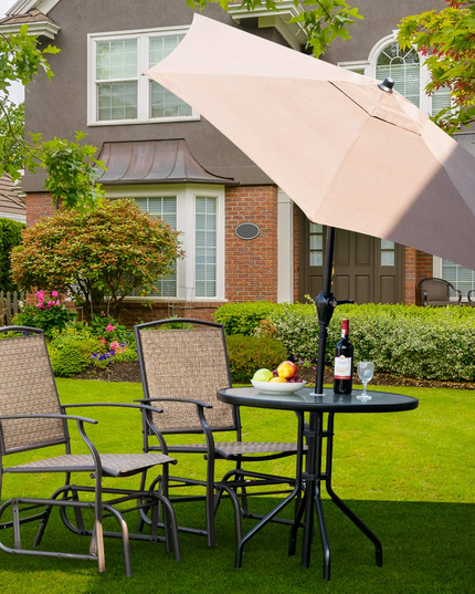 Giantex 3PCS Patio Swing Glider Set with One Glass Table W/Umbrella Hole & Two Rocking Chairs 3 -Piece