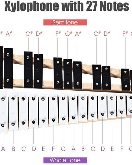 27 Note Glockenspiel Xylophone, Percussion Instrument with Wood Base - Giantexus