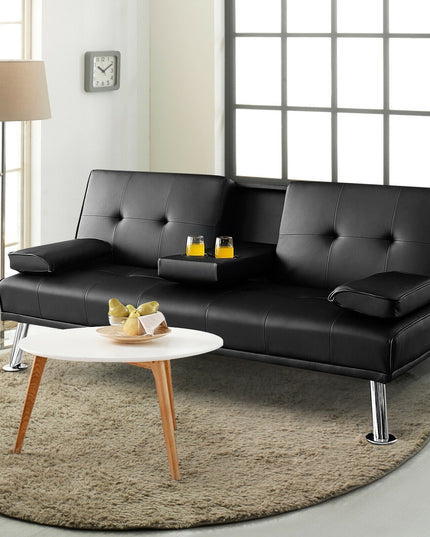 Giantex Modern Convertible Futon Sofa Bed,2 Cup Holders, Backrest Adjustable