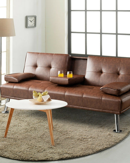 Giantex Modern Convertible Futon Sofa Bed,2 Cup Holders, Backrest Adjustable