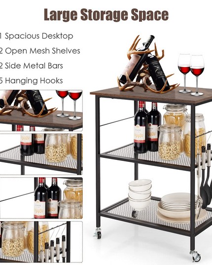 Giantex 3 Tier Kitchen Bake's Rack, Rolling Microwave Cart, Industrial Bar Service Cart