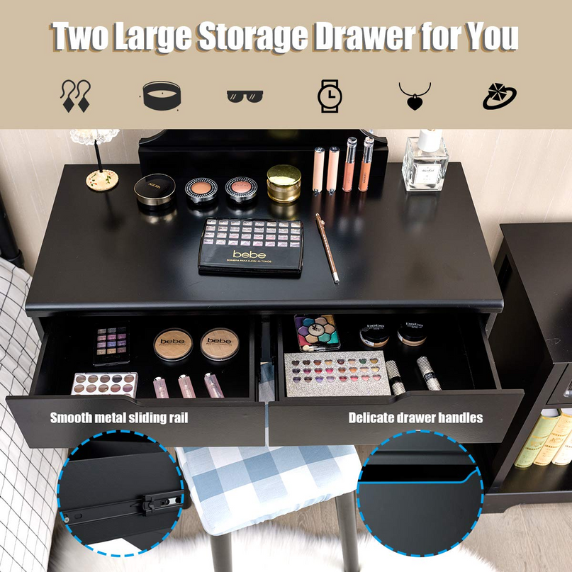 Vanity Table Set with 8 Light Bulbs and Touch Switch