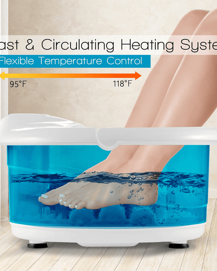 Giantex Foot Spa Bath Massager with Heat Bubbles, 6 Motorized Massage Rollers, Fast Heating, Red Light, Adjustable Temperature & Time (Blue/White) - Giantexus