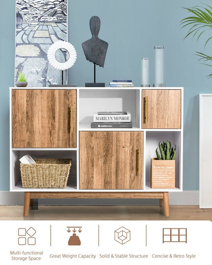 Sideboard Storage Cabinet W/Storage Compartments, Doors and Wood Legs