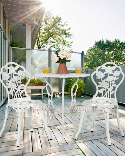 Giantex 3 Piece Bistro Set, Cast Aluminum Porch Furniture, Outdoor Patio Dining Table and Chairs with Umbrella Hole