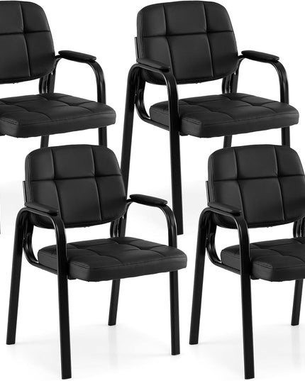 Fauteuils de réception de bureau en cuir Giantex avec accoudoirs rembourrés