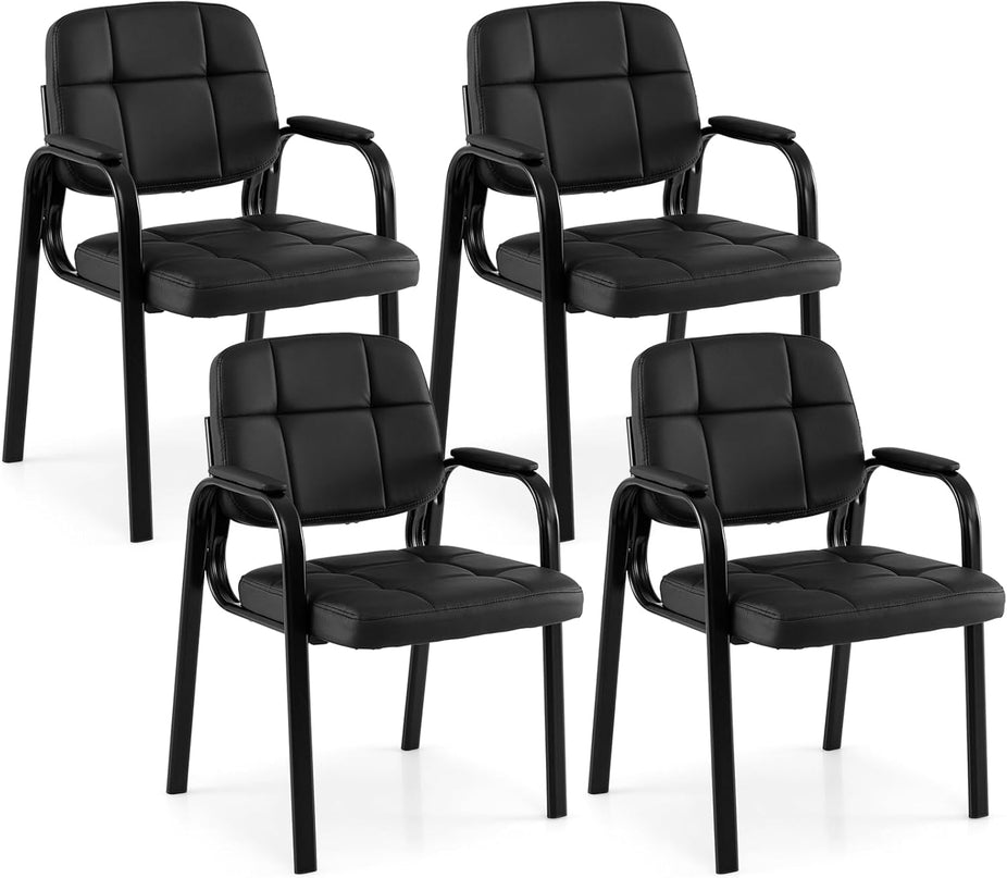 Fauteuils de réception de bureau en cuir Giantex avec accoudoirs rembourrés