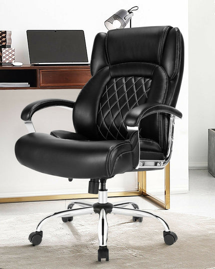 500LBS Leather Office Chair, Height Adjustable Big and Tall Executive Chair - Giantexus