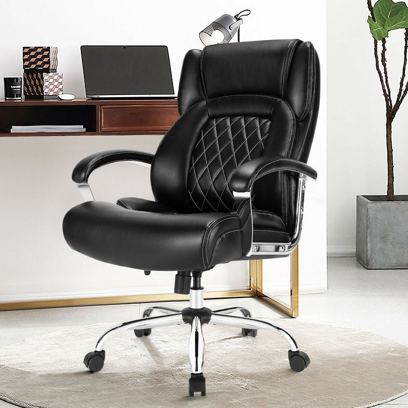 500LBS Leather Office Chair, Height Adjustable Big and Tall Executive Chair - Giantexus