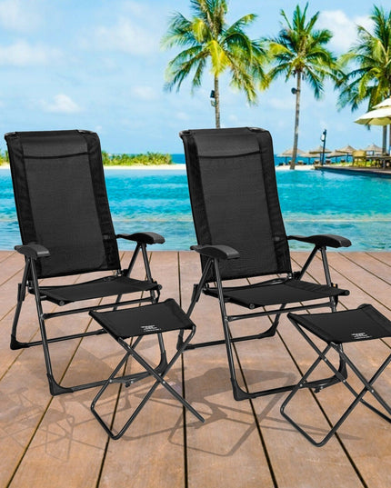 Giantex 2 Pcs Folding Patio Chairs, 2 PCS Footrest, Portable Sling Chairs (Black)
