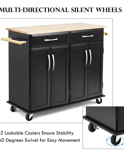 Giantex Kitchen Island Cart, Rolling Trolley Cart Utility Cabinet w/Rubber Wood Top