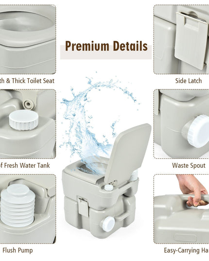 Portable Toilet 5.3 Gallon with Powerful Push Pump