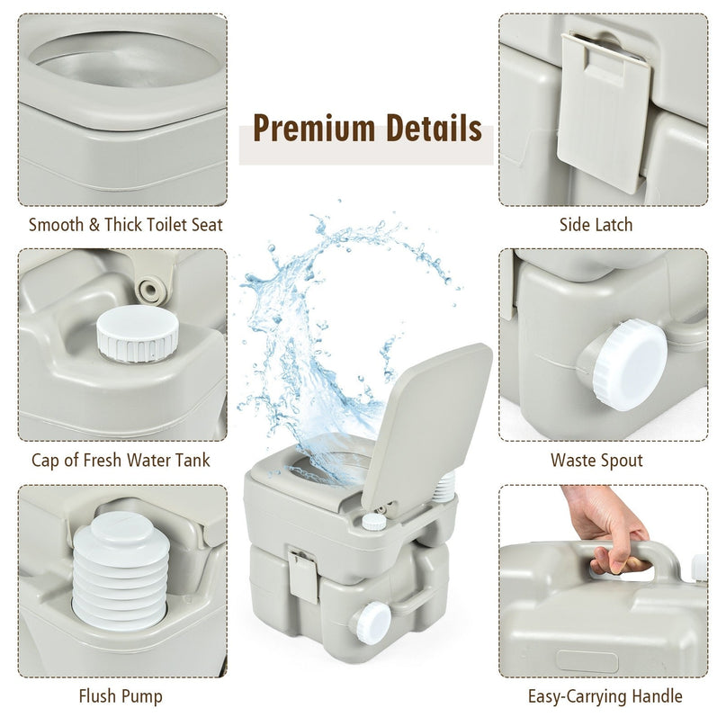Portable Toilet 5.3 Gallon with Powerful Push Pump