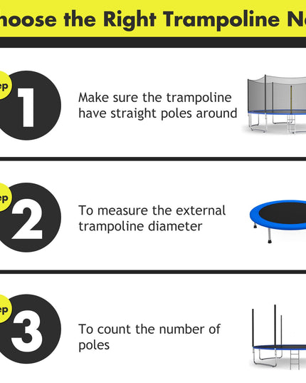 Giantex Trampoline Safety Net, 8 10 12 14 15 16Ft Weather-Resistant Replacement Enclosure Net for Round Frame
