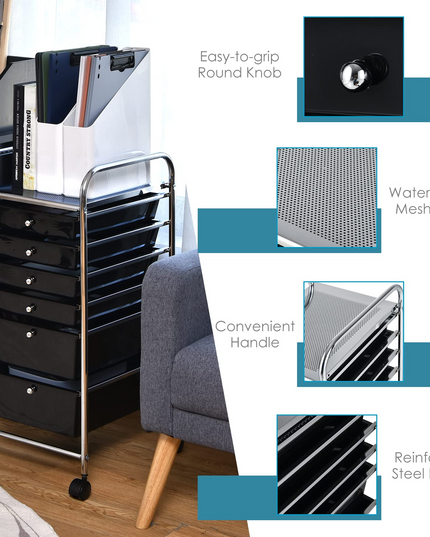  6 Storage Drawer Cart Rolling Organizer Cart, Black - Giantex
