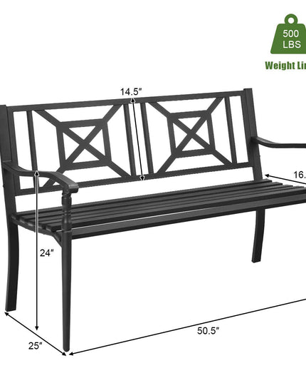 Giantex Elegant Loveseat w/Decorative Backrest & Ergonomic Armrest for Outdoor Garden, Backyard, Lawn, Porch, Path (Black)