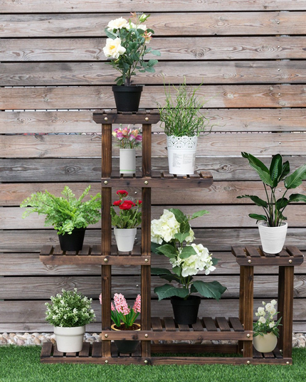 Giantex 6 Tiers Wooden Plant Stand, 10 Pots Flower Display Rack