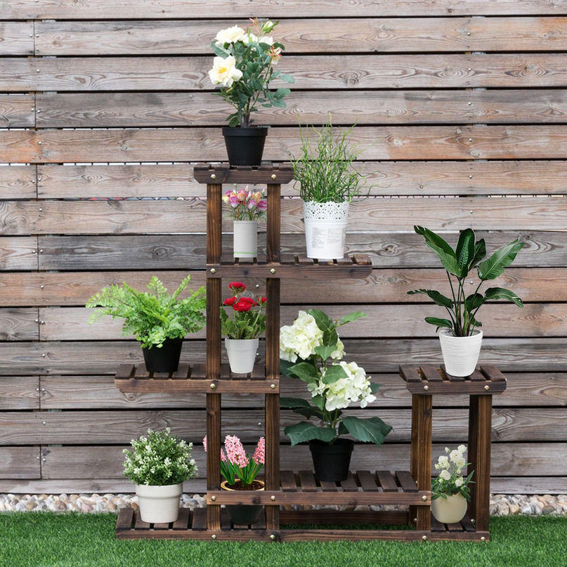 Giantex 6 Tiers Wooden Plant Stand, 10 Pots Flower Display Rack