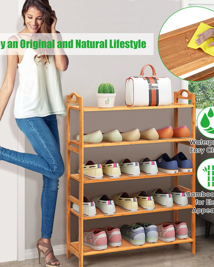 Bamboo Shoe Rack 5 Tier, Freestanding Shoe Rack - Giantexus